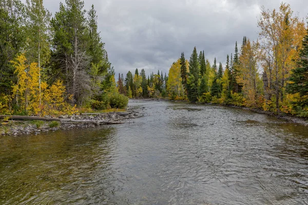 Malebná Řeka Tekoucí Podzimní Krajinou Teton — Stock fotografie