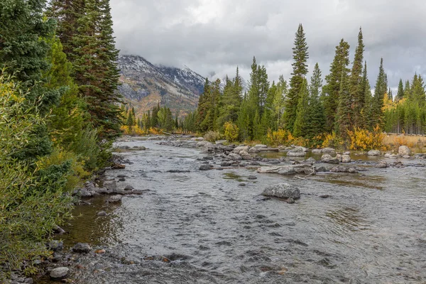Ein Malerischer Fluss Der Durch Eine Teton Herbstlandschaft Fließt — Stockfoto
