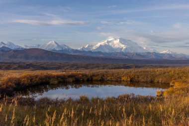 Sonbaharda Denali Ulusal Parkı Alaska 'da manzara yansıması