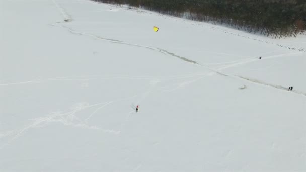 Aerial Paesaggio Invernale Con Kayt Neve Volo Intorno — Video Stock