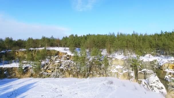 Antény Létat Nad Zimní Zmrazené Jezero Panorama Pobřeží Dřevo — Stock video