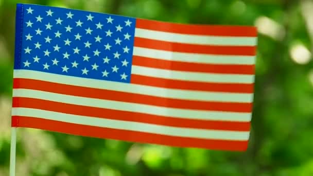 Amerikanische Flagge Zeitlupe Mit Sonnenlicht Und Sonnenstrahlen — Stockvideo