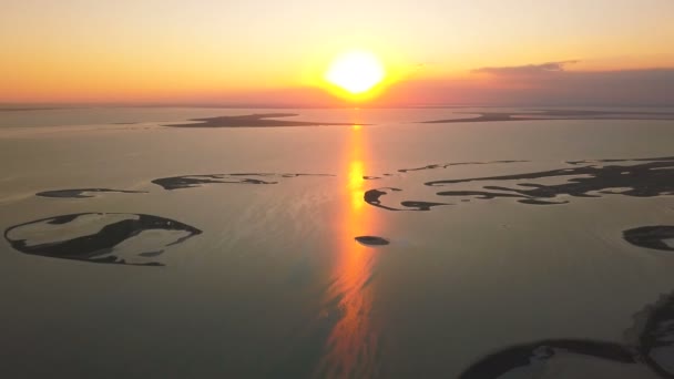 Aerial Sunset Sunrise Sea Ocean Islands Sunshine Red Reflection Rear — Stock Video