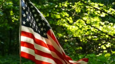    Ağır çekimde Amerikan bayrağı kadar güneşli ahşap kapatın. Ağır çekim