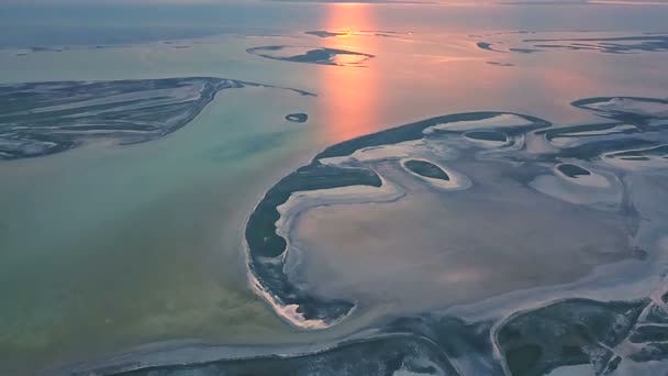 Aerial Ocean Sea Sunrise Sunset Time Beautiful Clouds Sun Reflection — Stock Video