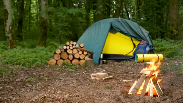 Autumn Cozy Evening Bonfire Campfire Outdoors Slider Shot — Stock Video