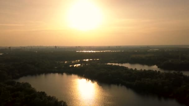 Aerial Survolez Les Lacs Soir Paysage — Video