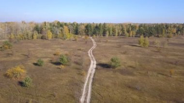    4k anten. Arazi üzerinde kırsal yol üzerinde. Sonbahar zamanı