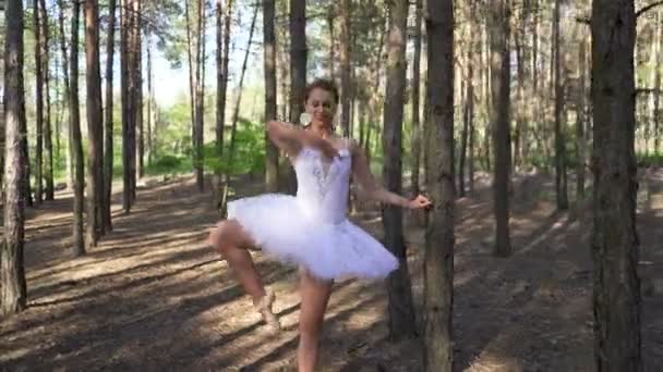 Skill Attraktiv Kvinna Ballerina Tutu Dansa Skogen Skönheten Balett Dans — Stockvideo