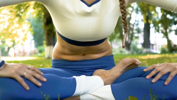 Yaz Parkında Kadın Yoga Meditasyon Egzersizleri Yapmak Göbek Dansı Mide — Stok video