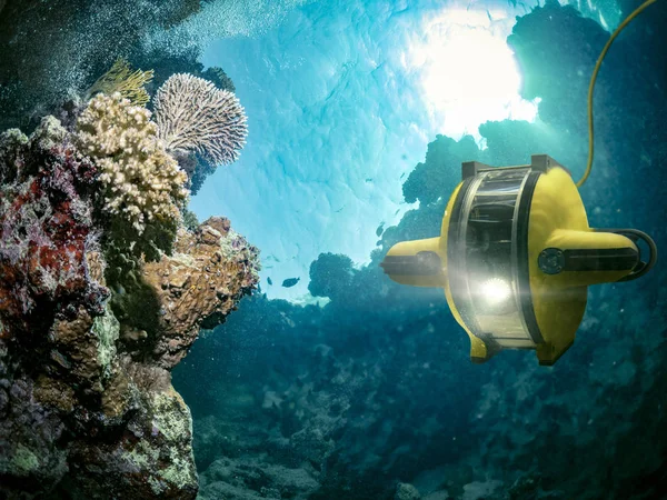 水下机器人探索深海 这张图片就是一个例子 — 图库照片