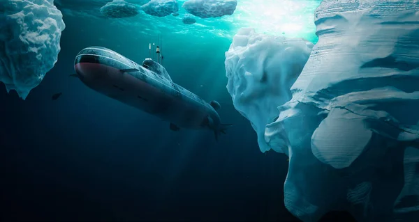 Submarine dives under the ice — Stock Photo, Image