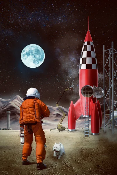 Астронавт входит в свою ракету — стоковое фото