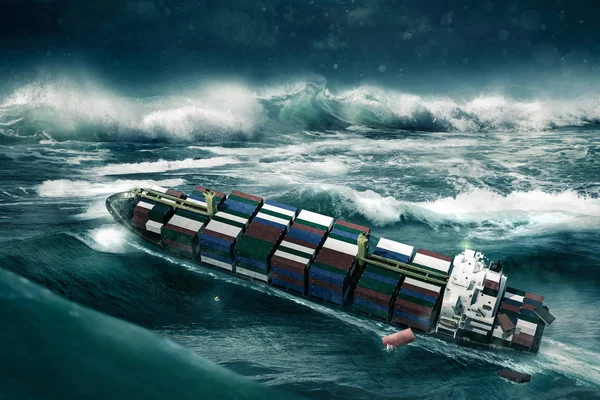 Container fartyg i stormen — Stockfoto