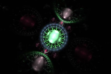 Üç boyutlu görselleştirme ve siyah arka planda soyut fraktal izole. Soyut bilgisayar bir fraktal tasarım tarafından üretilir. Soyut fraktal tasarım, yaratıcı arkaplan