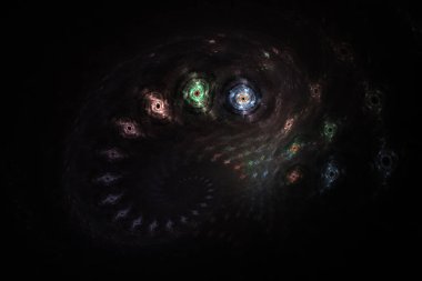 Üç boyutlu görselleştirme ve siyah arka planda soyut fraktal izole. Soyut bilgisayar bir fraktal tasarım tarafından üretilir. Soyut fraktal tasarım, yaratıcı arkaplan