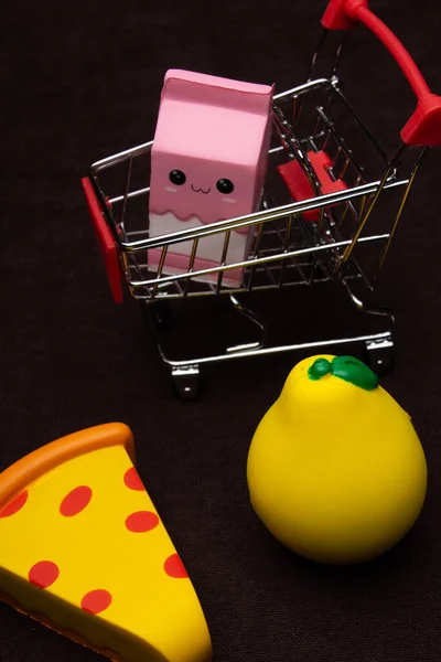 Brinquedo Frutas Plásticas Alimentos Isolados Backgound Preto Brinquedos Para Cozinha — Fotografia de Stock