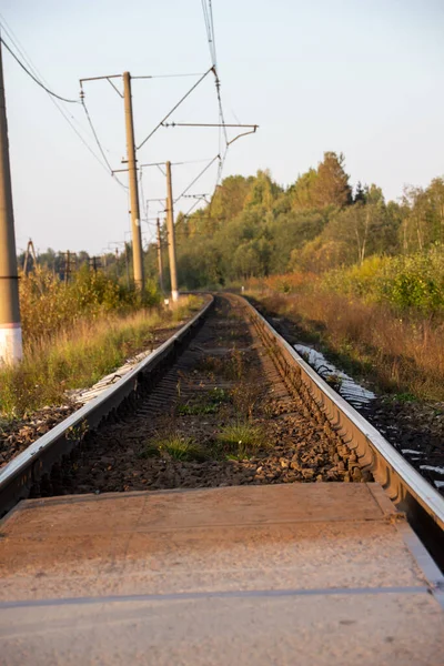 Photo Chemin Fer Dans Soirée Paysage Russie — Photo