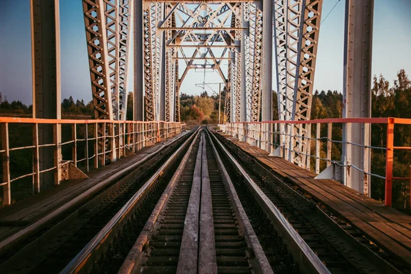 Foto Ferrocarril Por Noche Paisaje Rusia — Foto de Stock