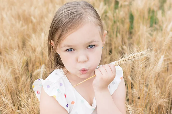 Bir Buğday Buğday Alanında Tutan Kız Portresi — Stok fotoğraf