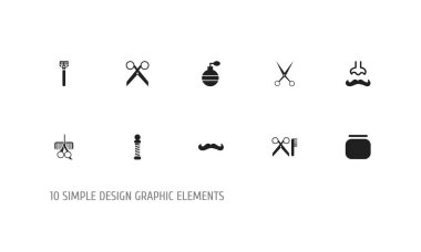 10 düzenlenebilir kuaförlük simgeler kümesi. Kesme makineleri, Şevval özçelik güzellik ve Kuaför Ekipmanları gibi simgeler içerir. Web, mobil, UI ve Infographic tasarım için kullanılabilir.