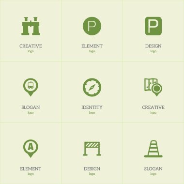 9 düzenlenebilir yönünü simgeler kümesi. Uyarı koni, otopark, otobüs durağı PIN ve daha fazlası gibi simgeler içerir. Web, mobil, UI ve Infographic tasarım için kullanılabilir.