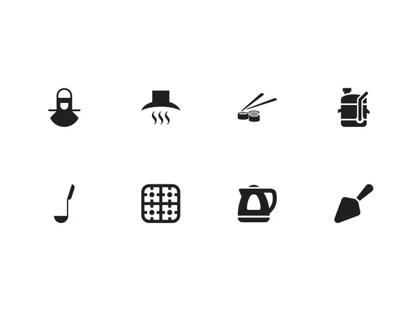 Set de 8 iconos editables para cocinar. Incluye símbolos como estufa, cuchillo mezzaluna, hervidor eléctrico y más. Se puede utilizar para diseño web, móvil, IU e infografía . — Vector de stock