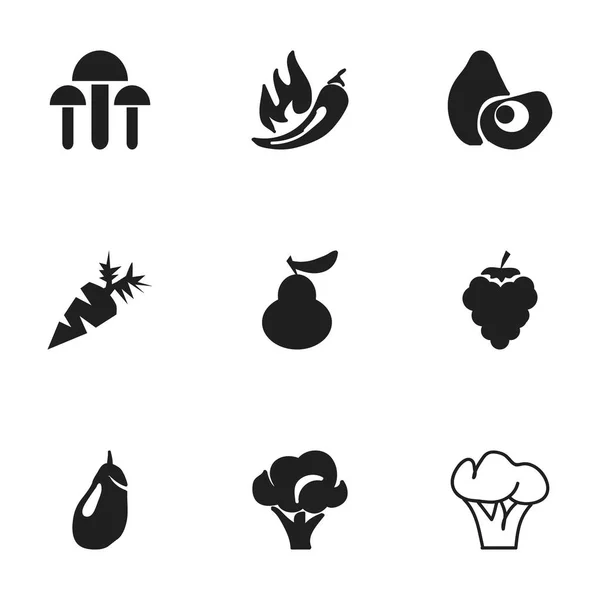 Készlet 9 szerkeszthető desszert ikonok. Magában foglalja a szimbólumok, mint a gomba, a körte, a brokkoli és több. Lehet használni a web, mobil, Ui és infographic design. — Stock Vector