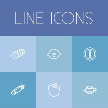 6 düzenlenebilir tencere simgeler çizgi stili kümesi. Bulgar bell, ardıç, salatalık ve daha fazlası gibi simgeler içerir. Web, mobil, UI ve Infographic tasarım için kullanılabilir.