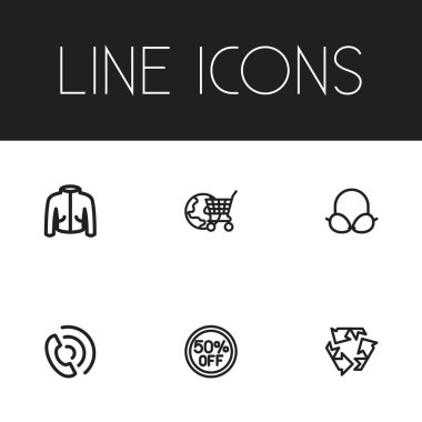 6 düzenlenebilir alışveriş simgeleri çizgi stili kümesi. Telefon, uluslararası ticaret, indirim ve daha fazlası gibi simgeler içerir. Web, mobil, UI ve Infographic tasarım için kullanılabilir.