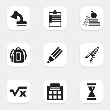 9 düzenlenebilir eğitim simgeler kümesi. Bölücü, çantanı, grafit ve daha fazlası gibi simgeler içerir. Web, mobil, UI ve Infographic tasarım için kullanılabilir.