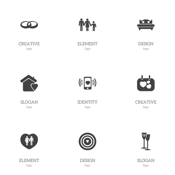 9 編集可能な愛のアイコンのセットです。ベッド、ホーム、リングなどの記号が含まれています。Web、モバイル、Ui とインフォ グラフィック デザインに使用できます。. — ストックベクタ