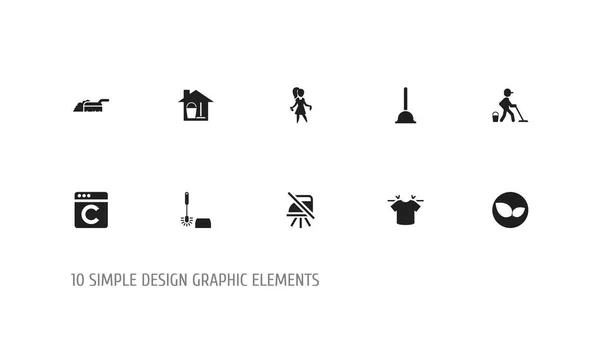 Uppsättning av 10 redigerbara rengöring ikoner. Innehåller symboler som kolven, toalettborste, städdag och mer. Kan användas för webb-, mobil-, Ui och infographic design. — Stock vektor