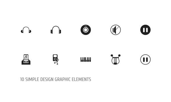 Készlet 10 szerkeszthető multimédia ikonok. Hangszer, fejhallgató, dvd, és szimbólumokat tartalmaz. Lehet használni a web, mobil, Ui és infographic design. — Stock Vector
