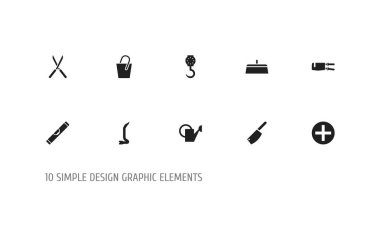 10 düzenlenebilir ekipman simgeler kümesi. Somun anahtarı, perçin, secateurs ve daha fazlası gibi simgeler içerir. Web, mobil, UI ve Infographic tasarım için kullanılabilir.