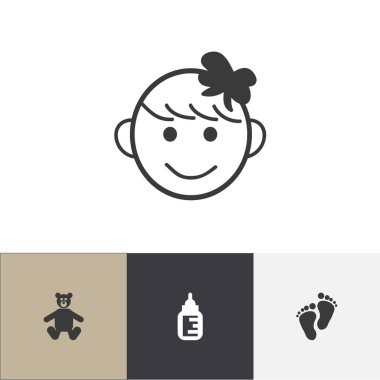 4 düzenlenebilir çocuk simgeler kümesi. Ayak adım, besleyici, mutlu kız ve daha fazlası gibi simgeler içerir. Web, mobil, UI ve Infographic tasarım için kullanılabilir.