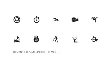 10 düzenlenebilir fitness simgeler kümesi. Oyuncu, jimnastik, ölçü birimi teyp ve daha fazlası gibi simgeler içerir. Web, mobil, UI ve Infographic tasarım için kullanılabilir.