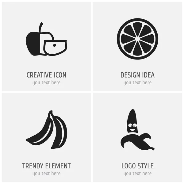 Conjunto de 4 iconos editables de utensilios de cocina. Incluye símbolos como plátano, cítricos en rodajas, plátano divertido y más. Se puede utilizar para diseño web, móvil, IU e infografía . — Vector de stock