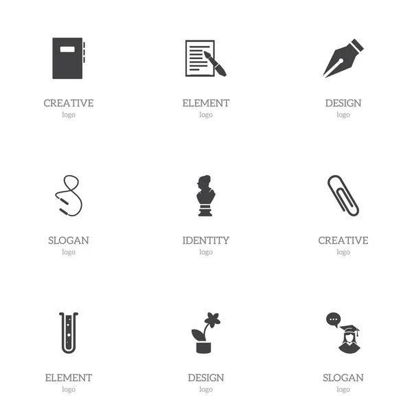 Conjunto de 9 iconos educativos editables. Incluye símbolos como bolígrafo de tinta, estudiante graduado, tubo y más. Se puede utilizar para diseño web, móvil, IU e infografía . — Vector de stock