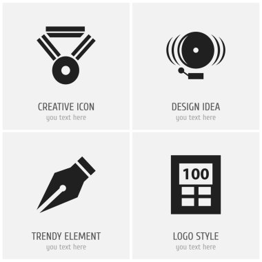 4 düzenlenebilir kümesi simgeleri öğretmek. Alarm zili, matematik engerek, ödül ve daha fazlası gibi simgeler içerir. Web, mobil, UI ve Infographic tasarım için kullanılabilir.