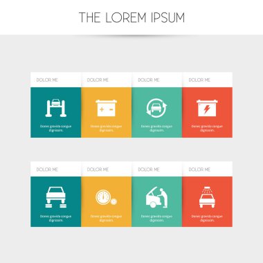 8 düzenlenebilir araç simgeler kümesi. Taşıma kaldırma, yükseltme otomobil, akü ve daha fazla gibi simgeler içerir. Web, mobil, UI ve Infographic tasarım için kullanılabilir.