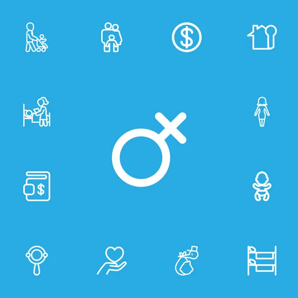 Set di 13 icone di famiglia modificabili stile linea. Include simboli come beanbag, affitto a casa, addormentato e altro ancora. Può essere utilizzato per la progettazione web, mobile, UI e infografica . — Vettoriale Stock