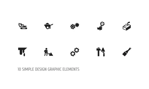 Uppsättning av 10 redigerbara konstruktion ikoner. Innehåller symboler som Kärra, grävmaskin, redskap och mycket mer. Kan användas för webb-, mobil-, Ui och infographic design. — Stock vektor
