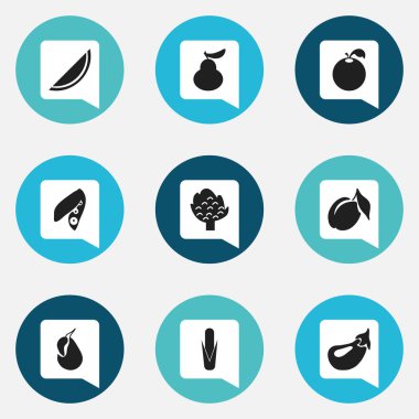 9 düzenlenebilir berry simgeler kümesi. Patlıcan, portakal, armut ve daha fazla gibi simgeler içerir. Web, mobil, UI ve Infographic tasarım için kullanılabilir.