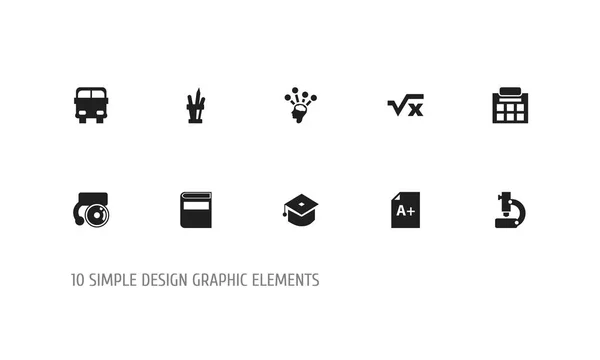 设置10个可编辑的教育图标。包括 autobus、数学、知识等符号。可用于 web、移动、Ui 和图表设计. — 图库矢量图片