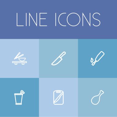 6 düzenlenebilir pişirme simgeler çizgi stili kümesi. Milkshake ve daha hafif, Asya mutfak gibi simgeler içerir. Web, mobil, UI ve Infographic tasarım için kullanılabilir.