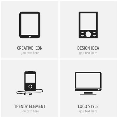 4 düzenlenebilir enstrüman simgeler kümesi. Kitle iletişim araçları aygıt, mp3 çalar, ekran ve daha fazlası gibi simgeler içerir. Web, mobil, UI ve Infographic tasarım için kullanılabilir.