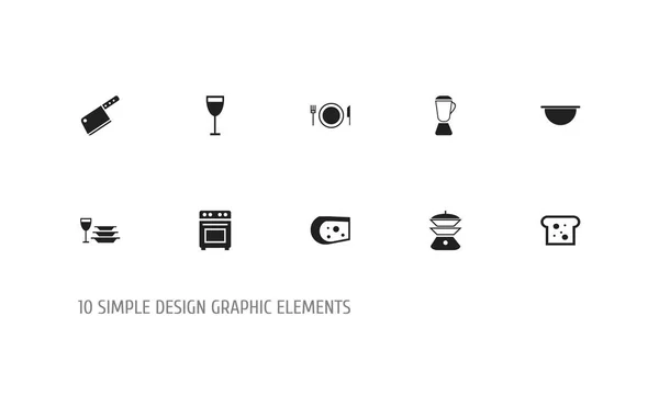 Uppsättning av 10 redigerbara kök ikoner. Innehåller symboler som vinglas, kött chopper, rätter och mer. Kan användas för webb-, mobil-, Ui och infographic design. — Stock vektor