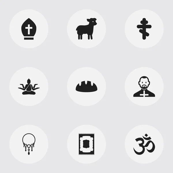Set van 9 bewerkbare dyne iconen. Bevat symbolen zoals gebed tapijt, moslims vakantie, om, aum en meer. Kan worden gebruikt voor web, mobiel, ontwerp Ui en infographic. — Stockvector