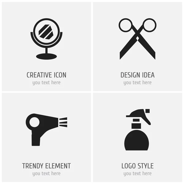 Conjunto de 4 iconos editables de barbería. Incluye símbolos como el espejo, las tijeras, el spray y más. Se puede utilizar para diseño web, móvil, IU e infografía . — Vector de stock